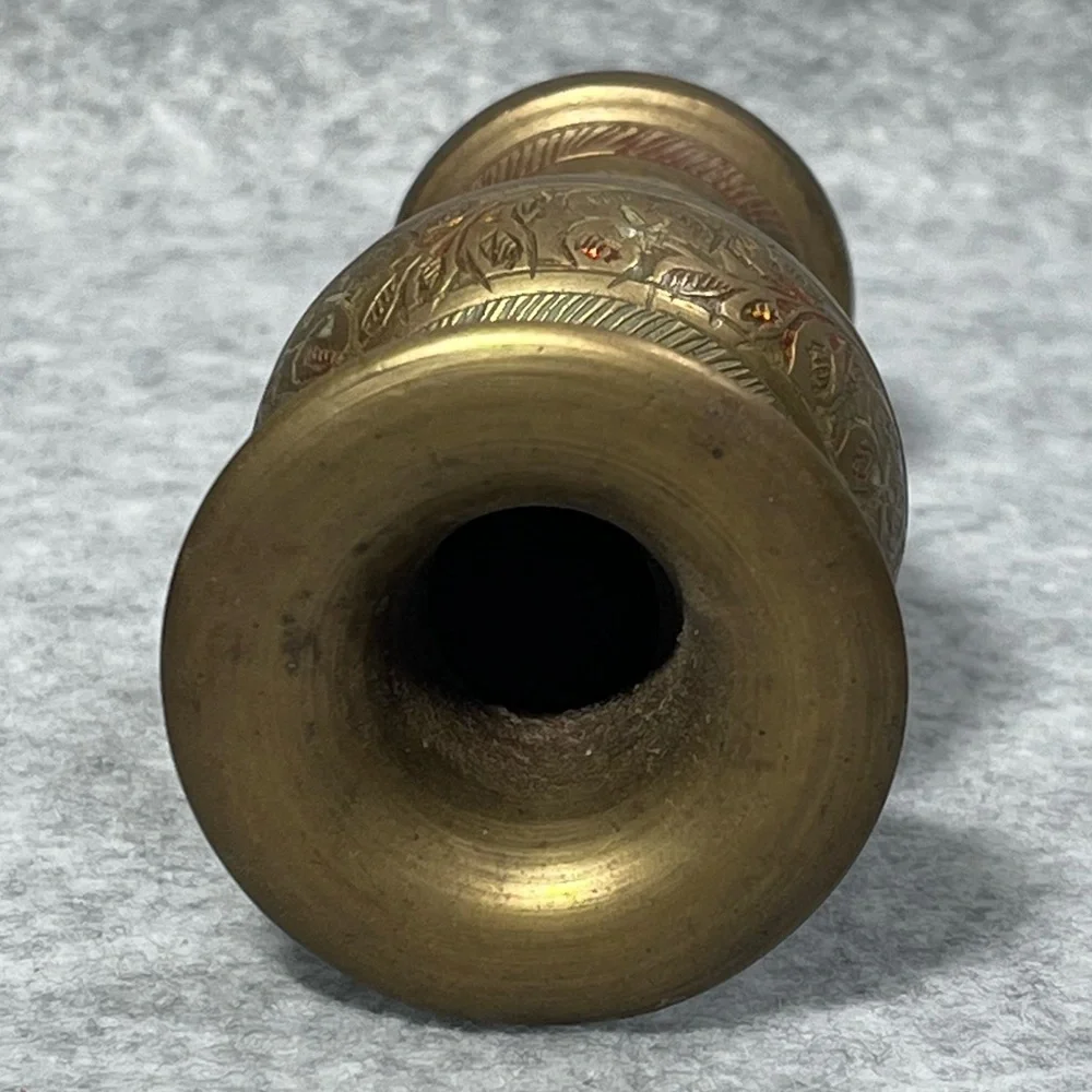 Vintage Vase 4” Brass Hand Carved Intricate Inlaid‎ Decorative